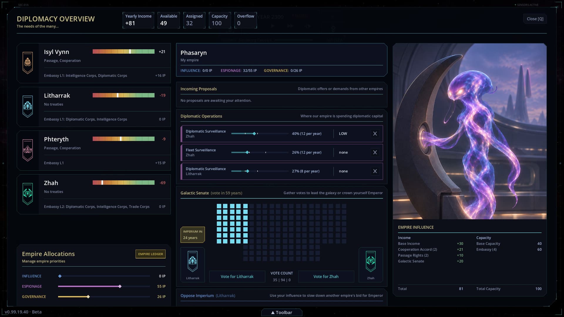 Imperium screenshot: Galactic Senate